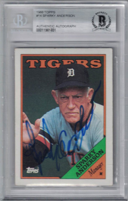 Sparky Anderson Autographed Detroit Tigers 1988 Topps #14 Trading Card BAS 27057