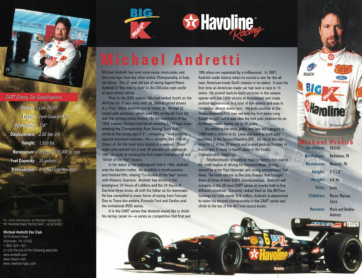 Michael Andretti Autographed/Signed Havoline 9x11 Driver Card Photo 25164