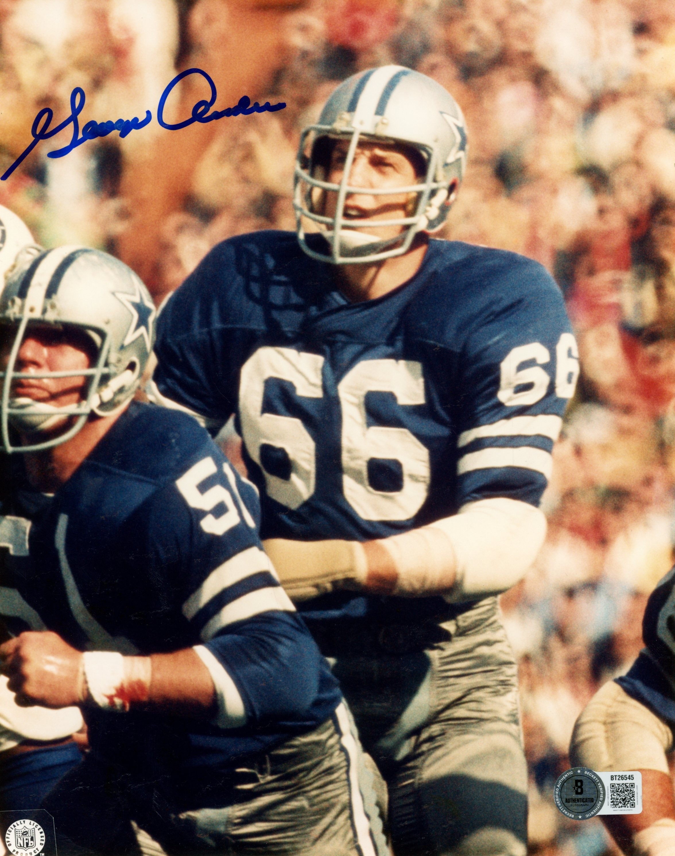 George Andrie Autographed Dallas Cowboys 8x10 Photo Blue Looking Beckett 56731