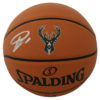 Giannis Antetokounmpo Autographed Milwaukee Bucks Logo Basketball JSA 27718