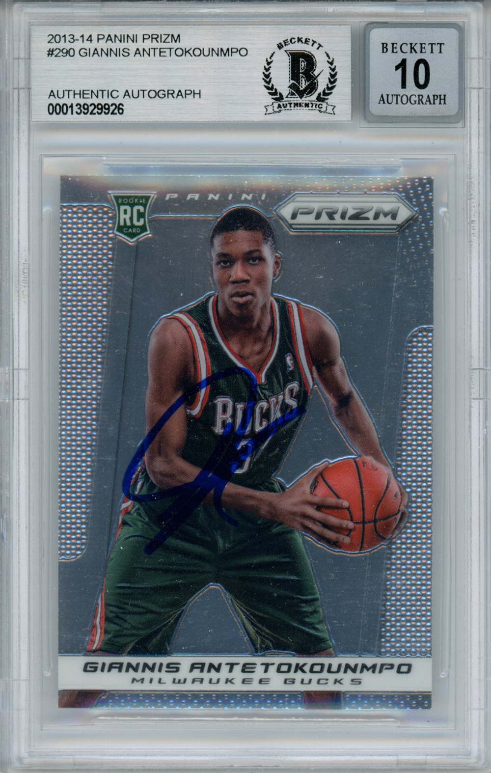 Giannis Antetokounmpo 2013 Panini Prizm #290 Rookie Card Beckett 10 Slab