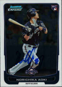 Norichika Aoki Signed Milwaukee Brewers 2012 Bowman Chrome Rookie Card 24661