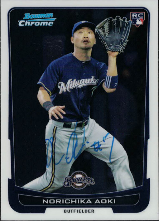 Norichika Aoki Signed Milwaukee Brewers 2012 Bowman Chrome Rookie Card 24660