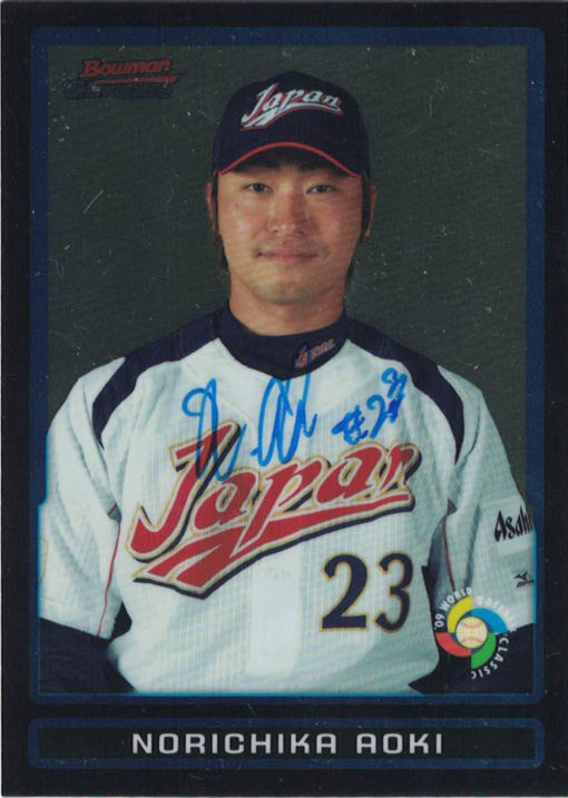 Aoki Norichika Autographed Japan WBC 2009 Bowman Chrome Trading Card 27235