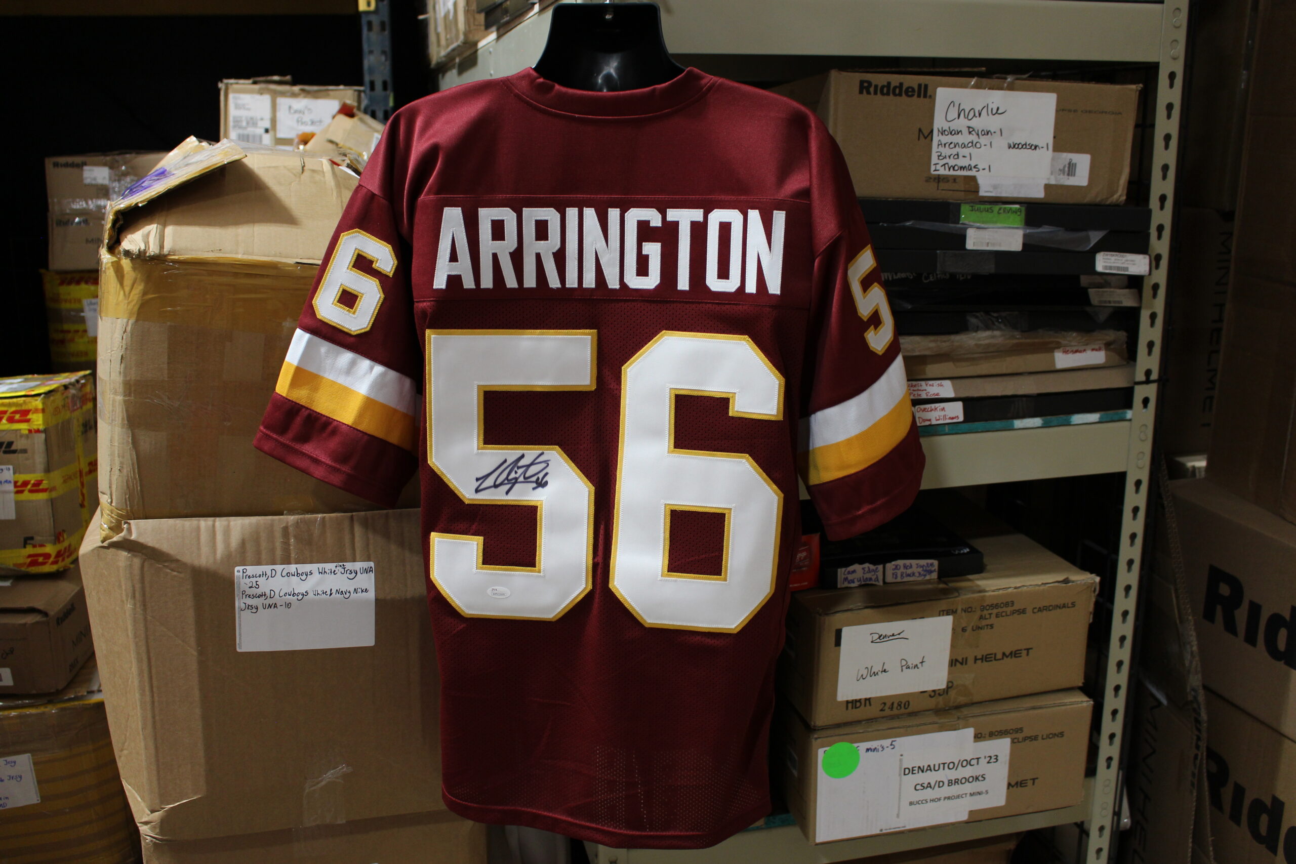 Lavar Arrington Autographed/Signed Pro Style Red Jersey JSA 22428