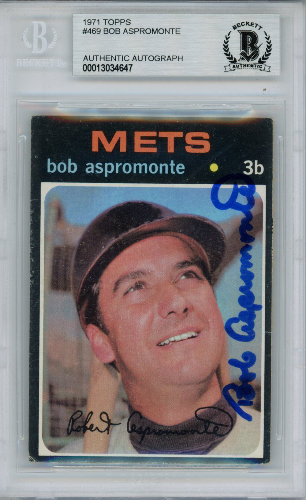Bob Aspromonte Autographed 1971 Topps #469 Trading Card Beckett Slab