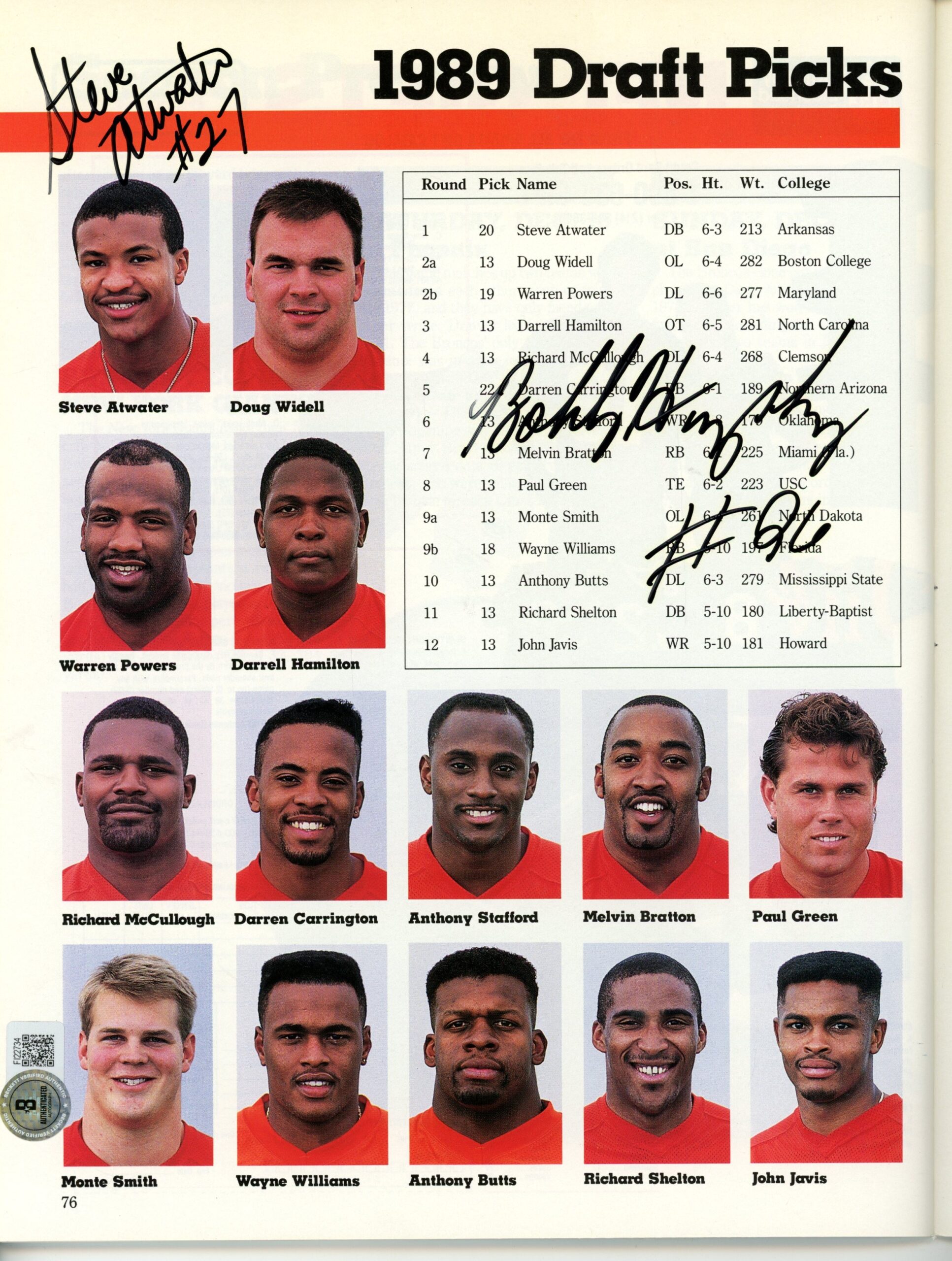 Steve Atwater Bobby Humphrey Autographed Denver Broncos Yearbook Beckett 55766