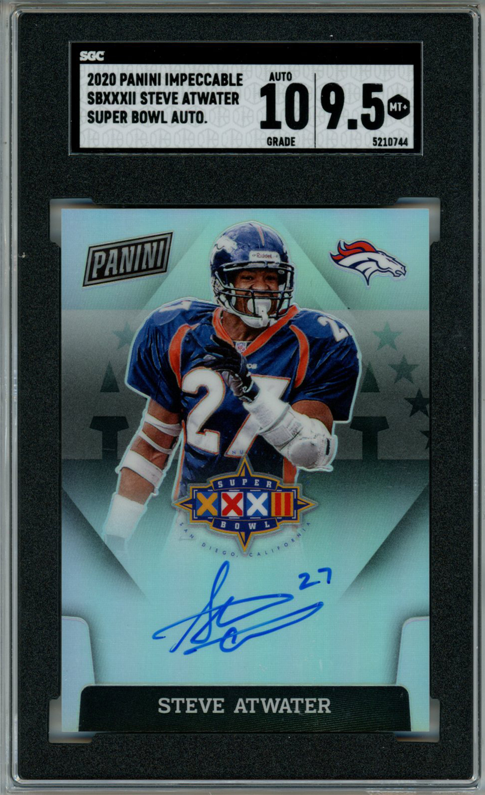 Steve Atwater Autographed 2020 Panini Impeccable SBXXXII Trading Card