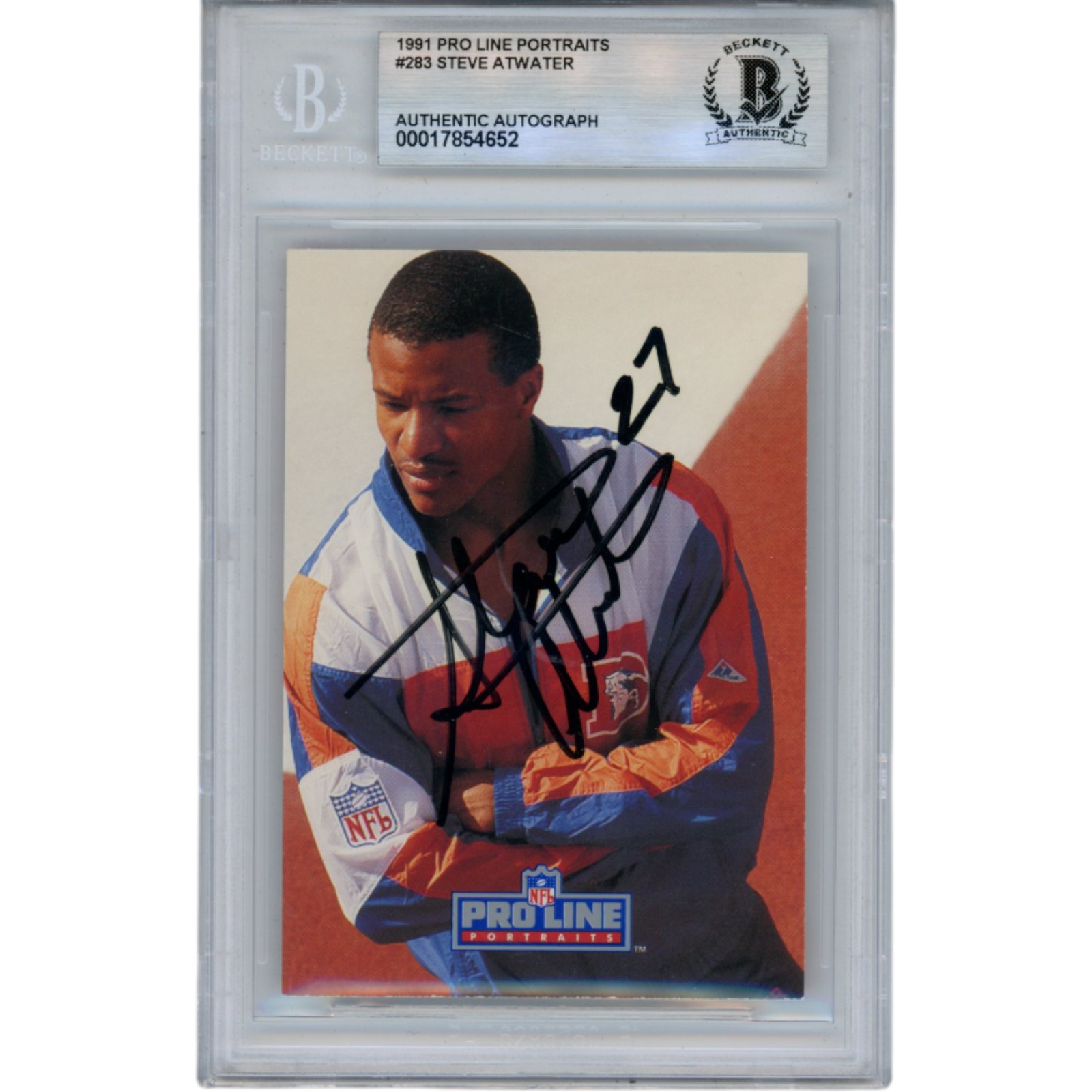 Steve Atwater Signed 1991 Pro Line Portraits 283 Trading Card Slab Beckett 51543