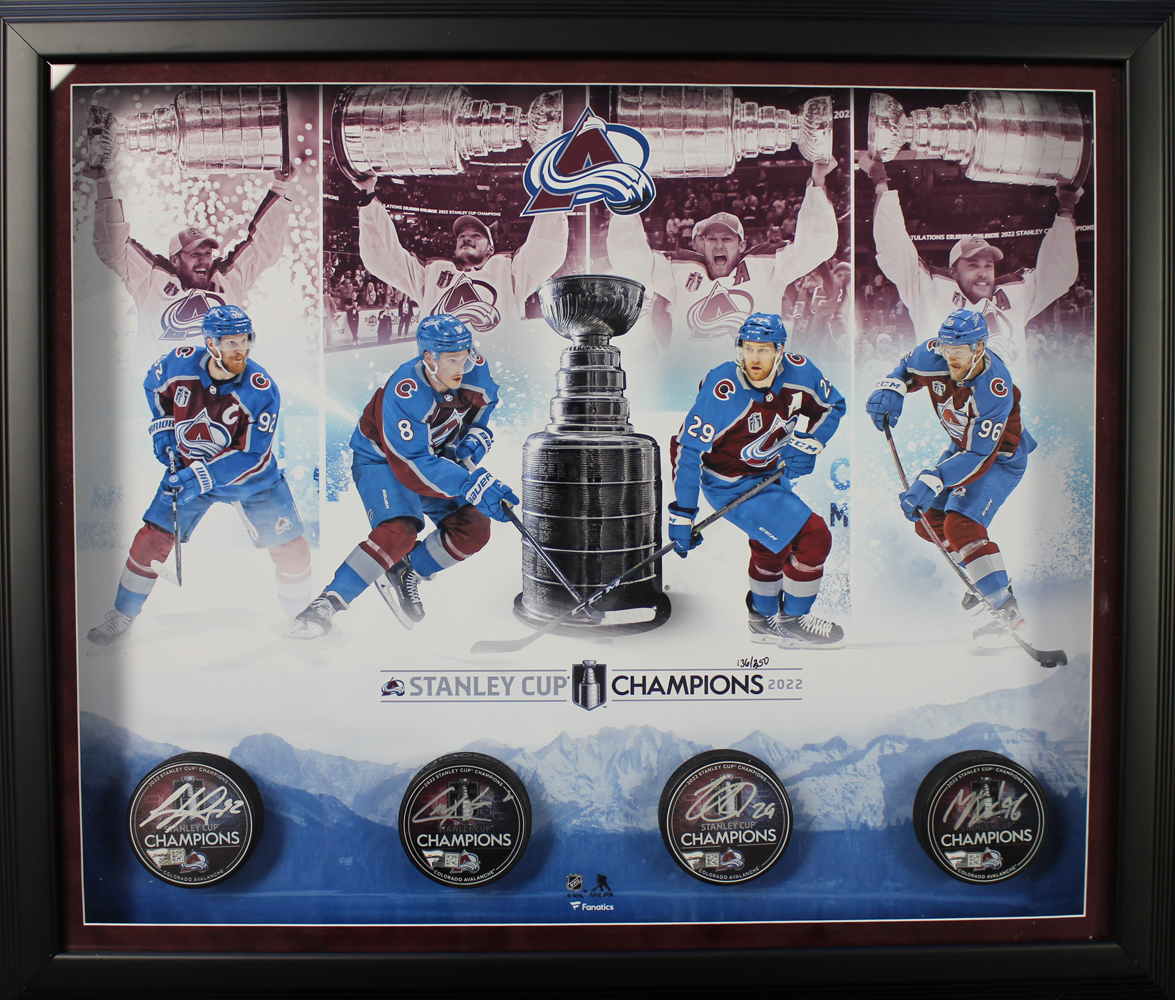 Colorado Avalanche Framed Collage Signed Pucks Makar Mackinnon +2 FAN