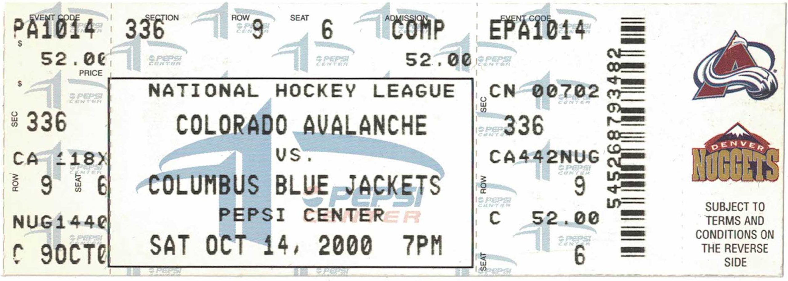 Colorado Avalanche Ticket Stub Patrick Roy Ties Terry Sawchuk For Wins