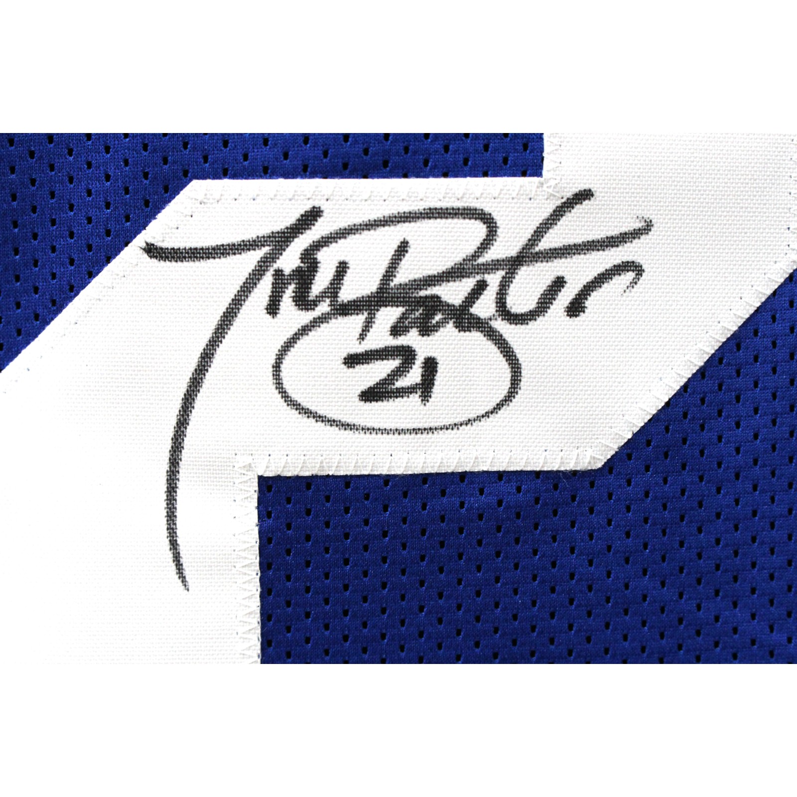 Tiki Barber Autographed/Signed Pro Style Blue XL Jersey Beckett Witness 51843
