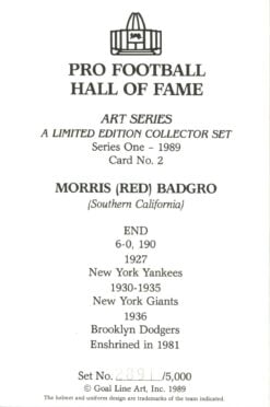 Morris "Red" Badgro New York Giants Goal Line Art Card Series 1 No 2 /5000 58037