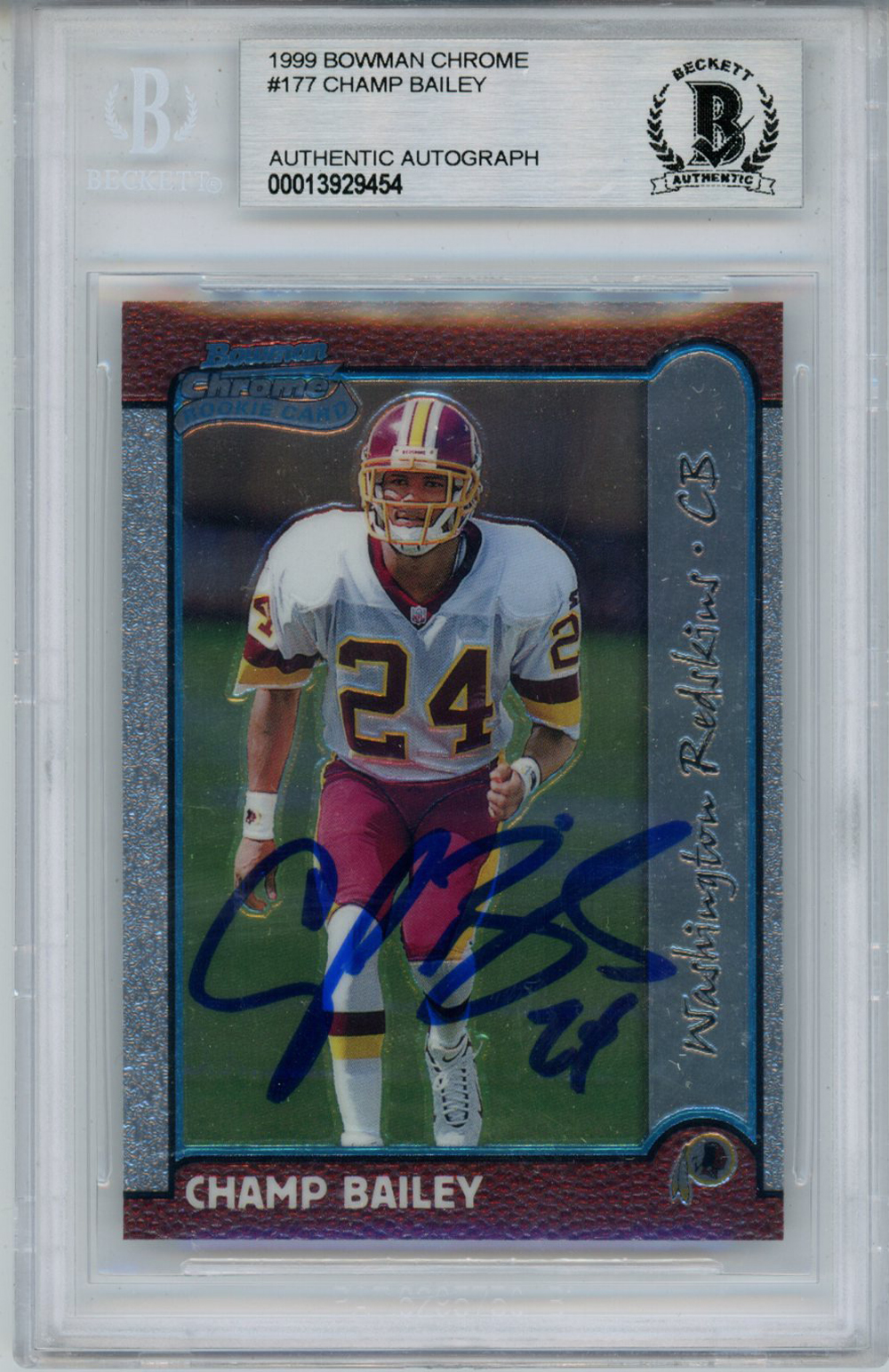 Champ Bailey Signed 1999 Bowman Chrome #177 Rookie Card Beckett Slab