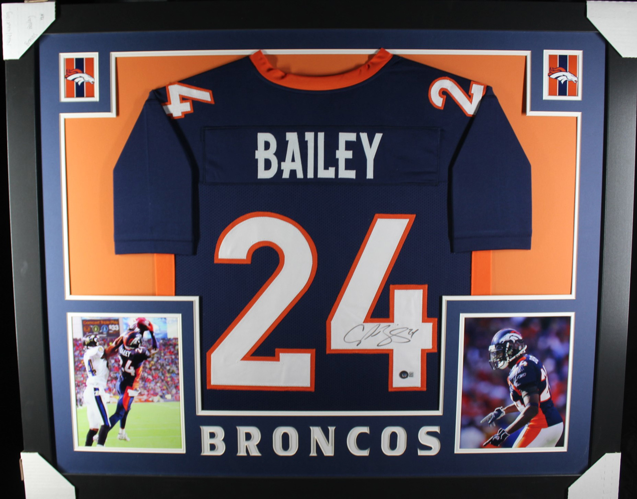 Champ Bailey Autographed/Signed Pro Style Framed Blue XL Jersey Beckett