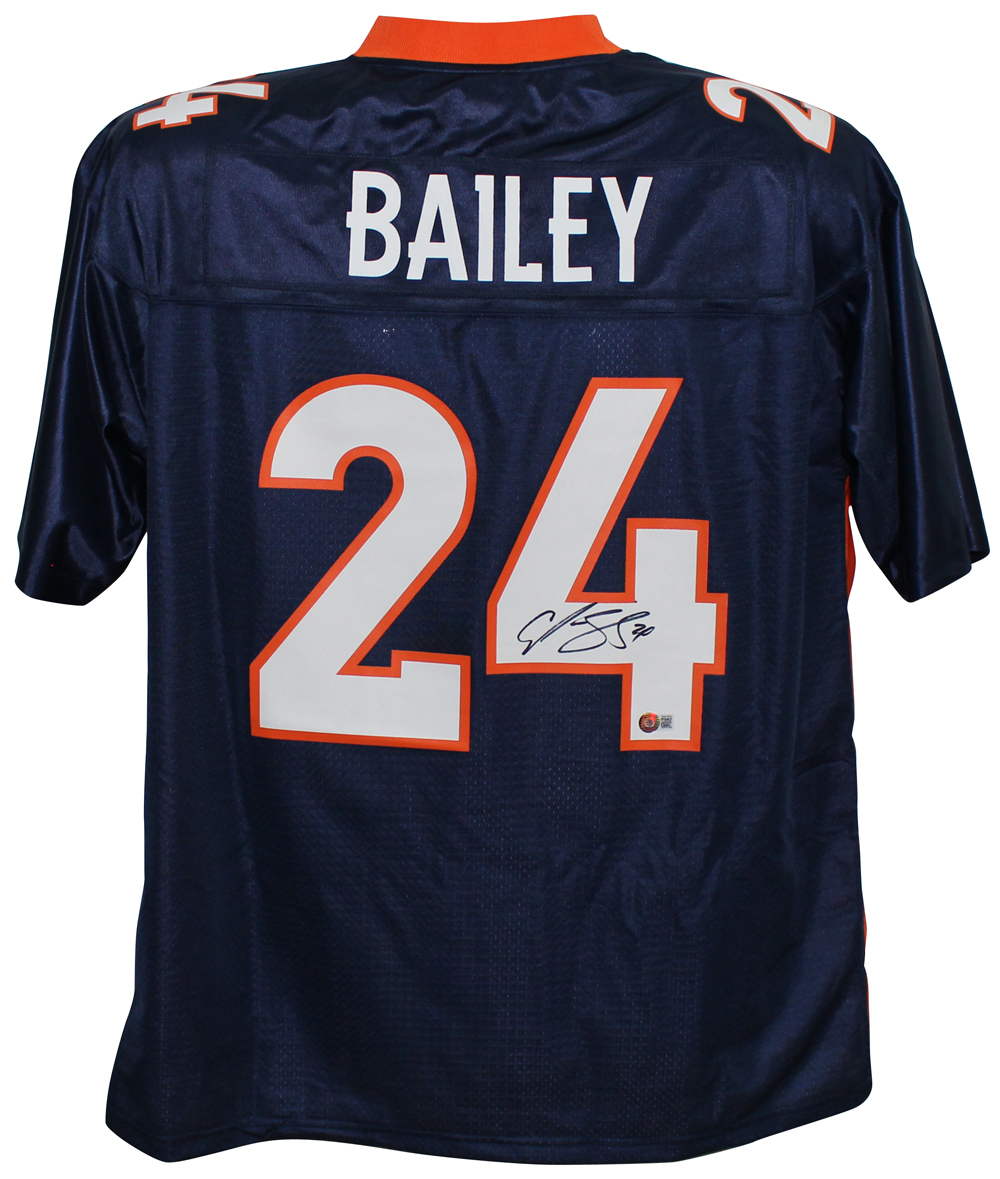 Champ Bailey Signed Denver Broncos Pro Vintage XL Blue Jersey Beckett