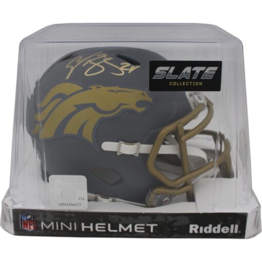 Champ Bailey Autographed/Signed Denver Broncos Slate Mini Helmet Beckett 48651