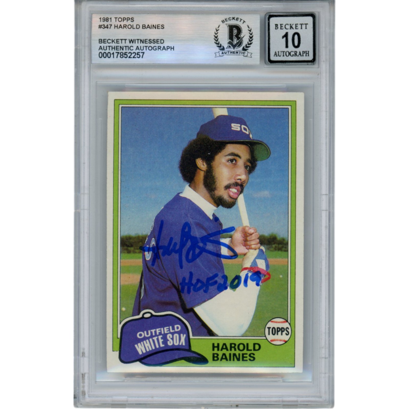 Harold Baines Autographed 1981 Topps #347 HOF Slabbed Trading Card Beckett 50603