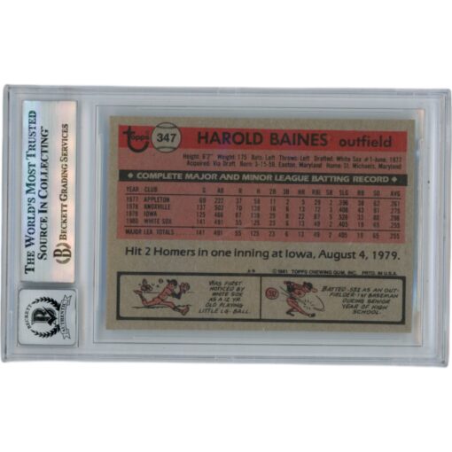 Harold Baines Autographed 1981 Topps #347 HOF Slabbed Trading Card Beckett 50638