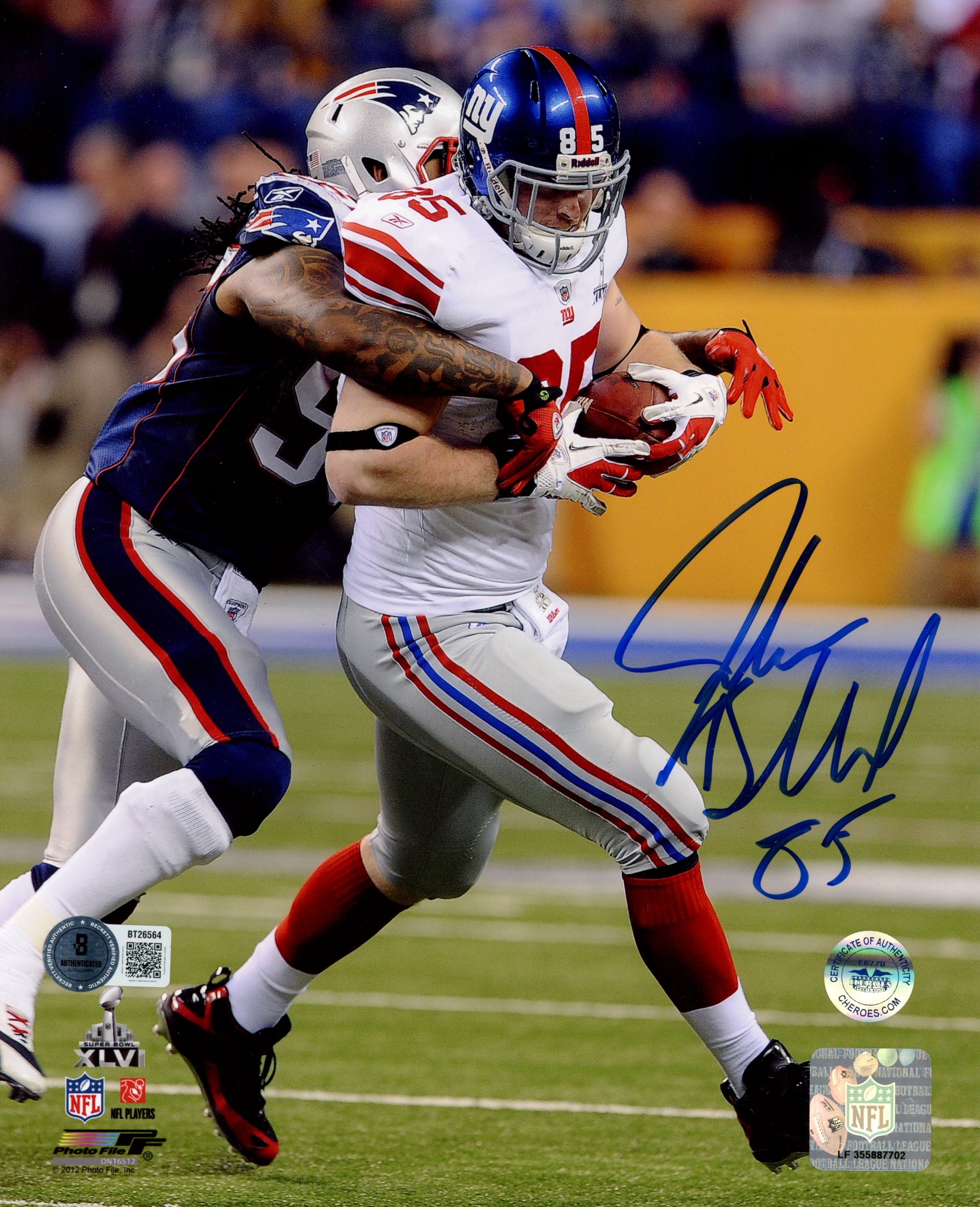 Jake Ballard Autographed New York Giants 8x10 Photo PF vs Patriots Beckett 56780