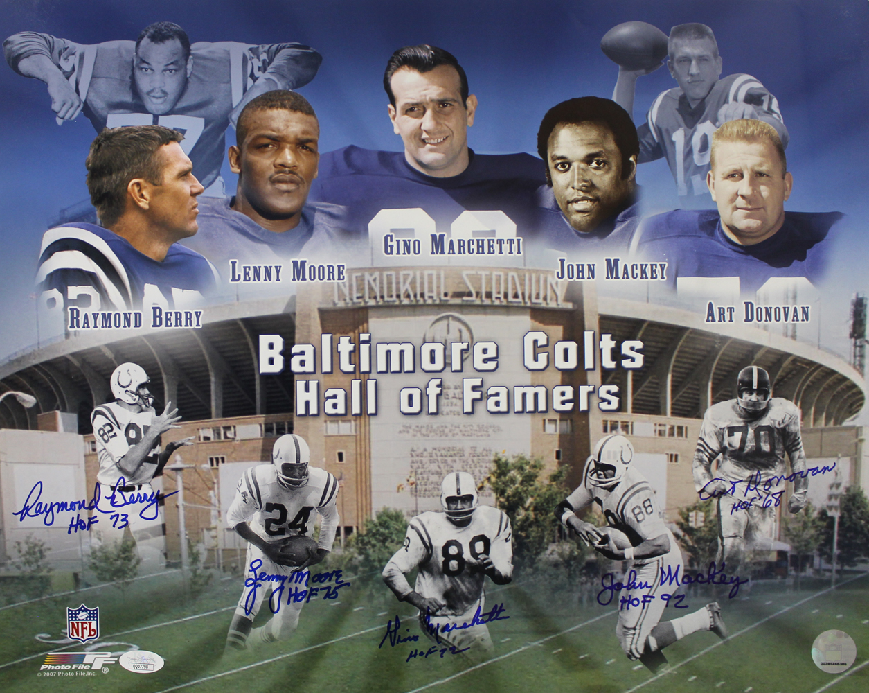 Baltimore Colts Hall Of Fame Autographed/Signed 16x20 Photo 5 Sigs JSA