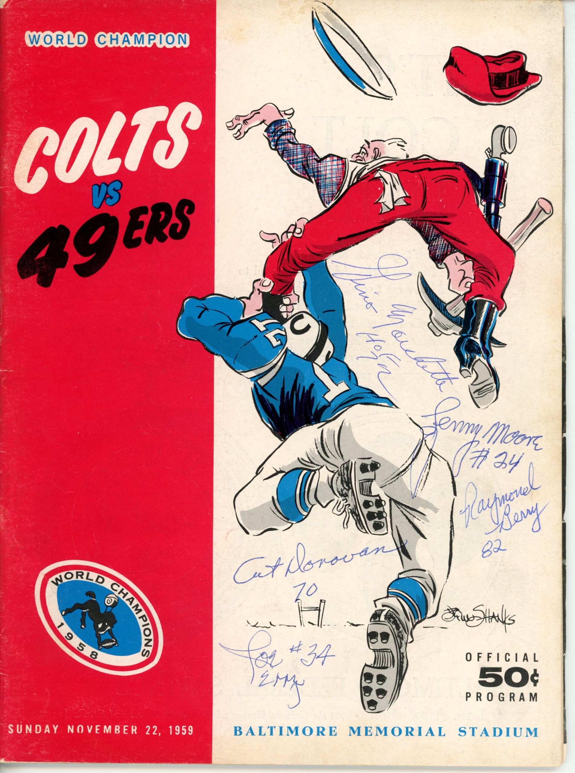 Berry Moore Marchetti Donovan Perry Signed Baltimore Colts 59 Magazine JSA 55074