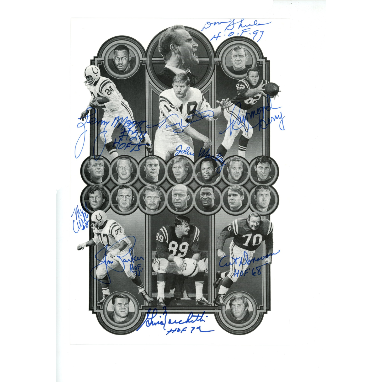 Johnny Unitas Don Shula +7 Autographed Baltimore Colts B&W 7x10 Photo PSA 55128