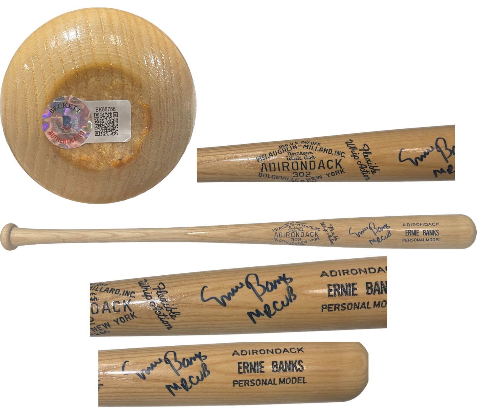 Ernie Banks Autographed/Signed Baseball Bat Mr. Cub Chicago Cubs Beckett
