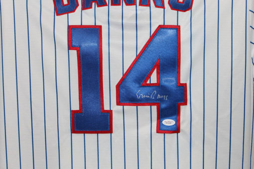 Ernie Banks Autographed/Signed Chicago Cubs Majestic White XL Jersey JSA 25802