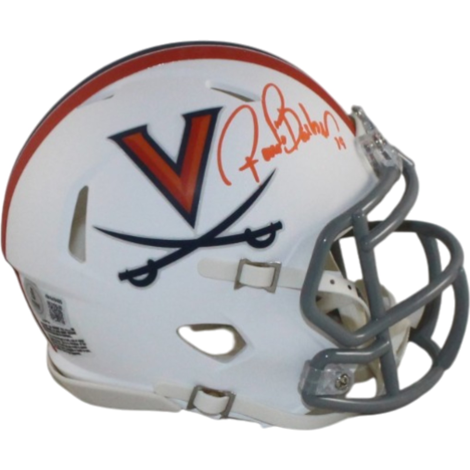 Ronde Barber Autographed Virginia Cavaliers White Mini Helmet Beckett Witness 55449