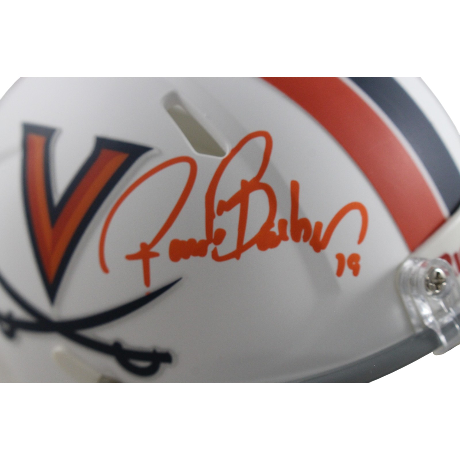 Ronde Barber Autographed Virginia Cavaliers White Mini Helmet Beckett Witness 55449