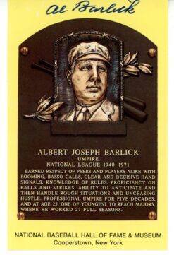 Albert Barlick Autographed/Signed MLB Umpire Hall of Fame Postcard Beckett 56073