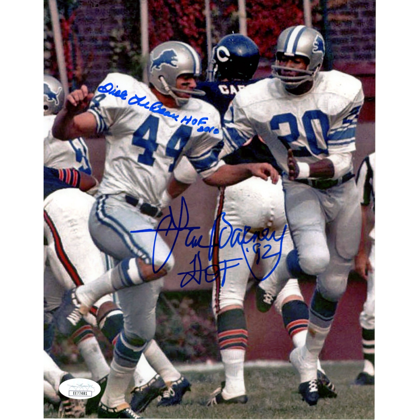 Lem Barney Dick LeBeau Autographed/Signed Detroit Lions 8x10 Photo HOF JSA 55122