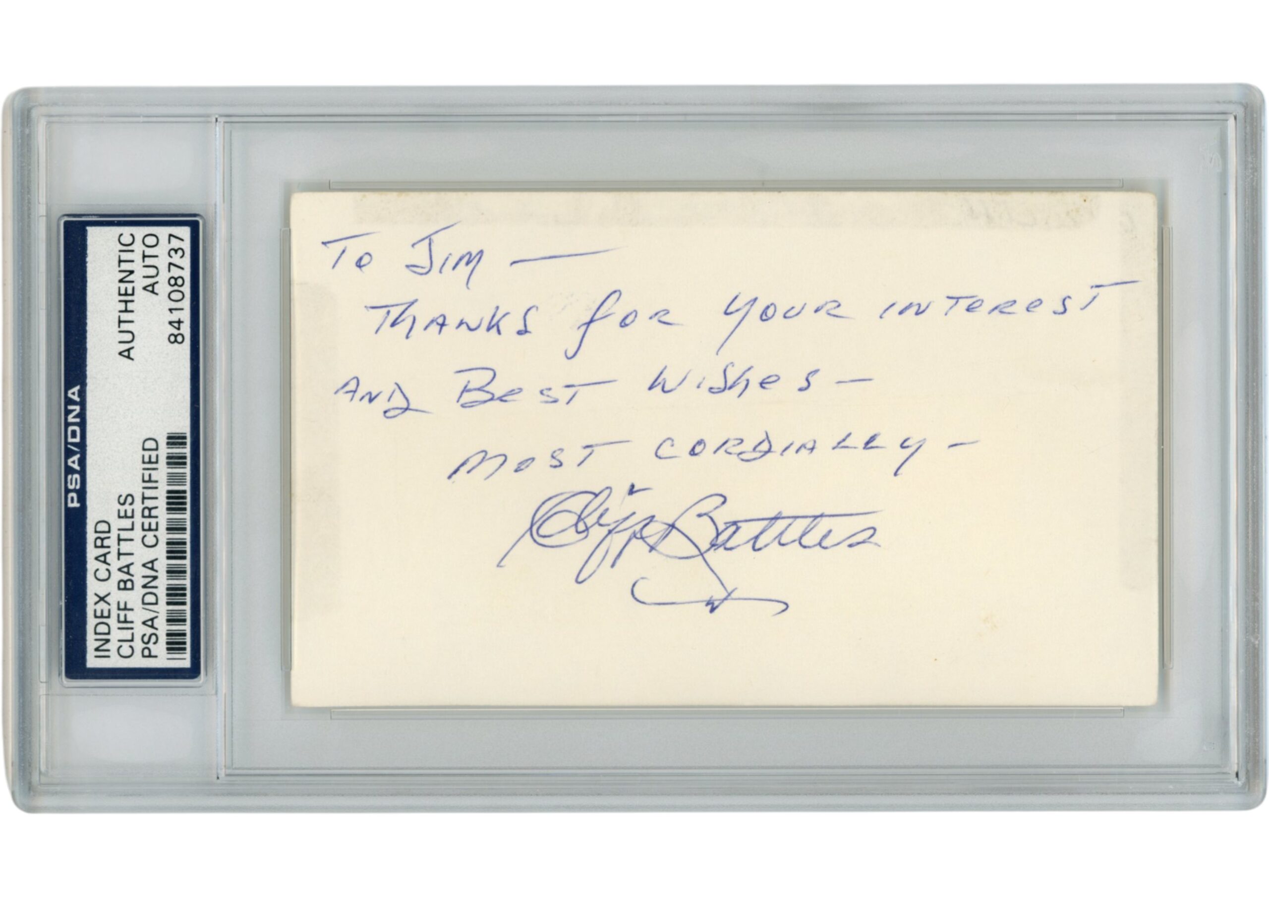 Cliff Battles Signed Washington Redskins Index Card Personalized Slab PSA 54887