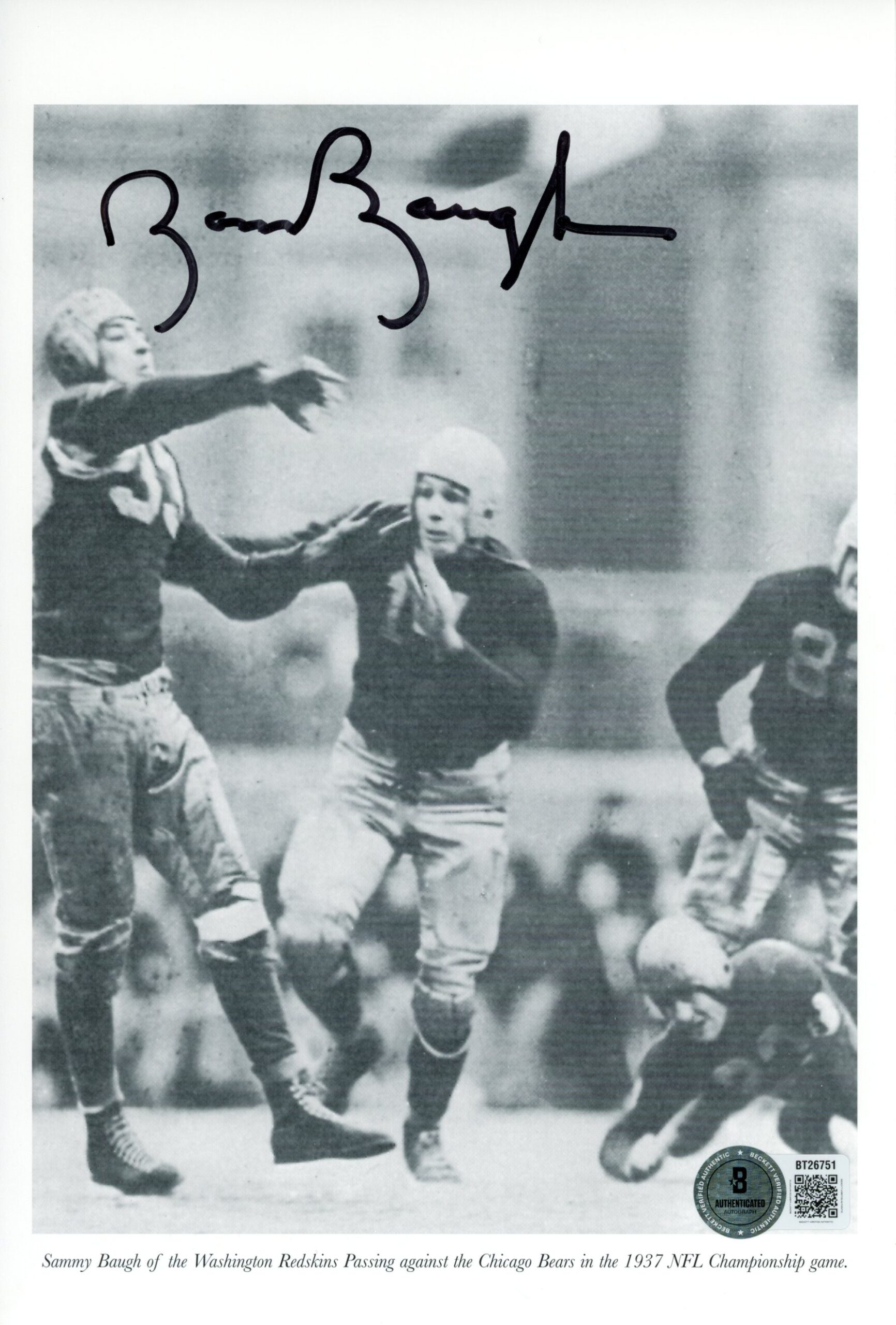Sammy Baugh Autographed Washington Redskins 6x9" Photo B&W Beckett 56859 1 Sammy Baugh Autographed Washington Redskins 6x9" Photo B&W Beckett 56859