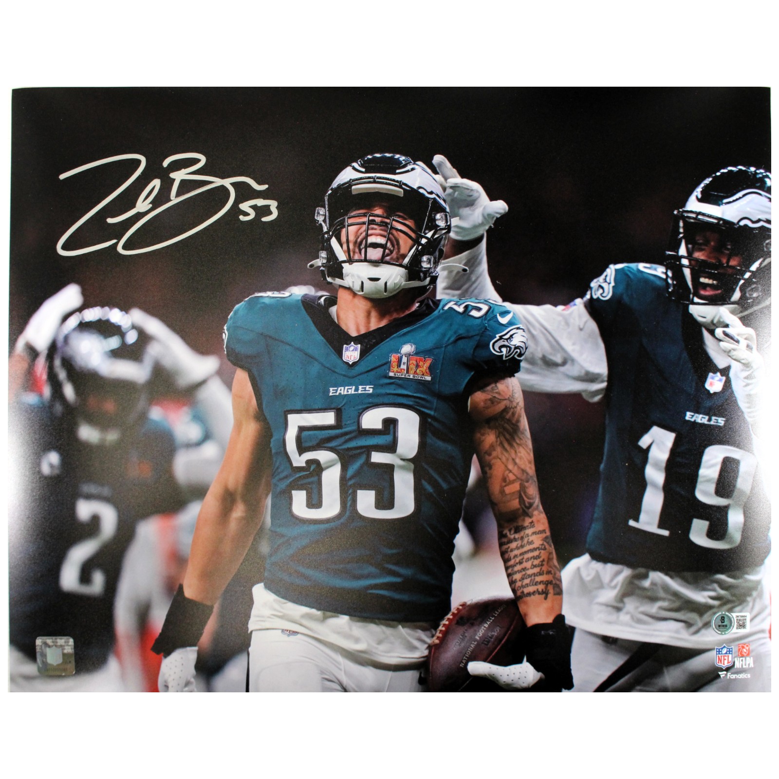 Zack Baun Autographed Philadelphia Eagles 16x20 Photo Beckett Witness 52876