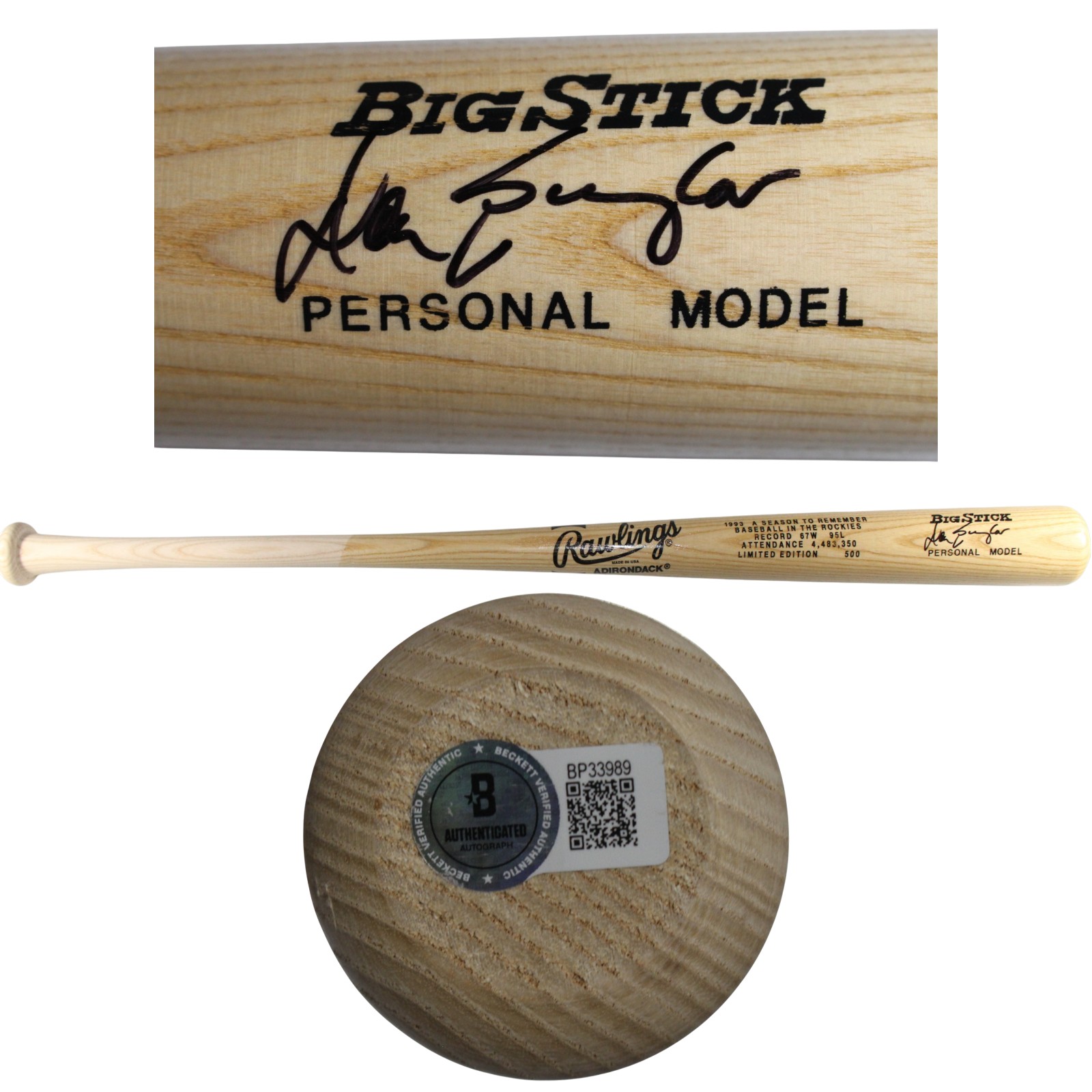 Don Baylor Autographed Colorado Rockies '93 Season To Remember Bat Beckett 53427