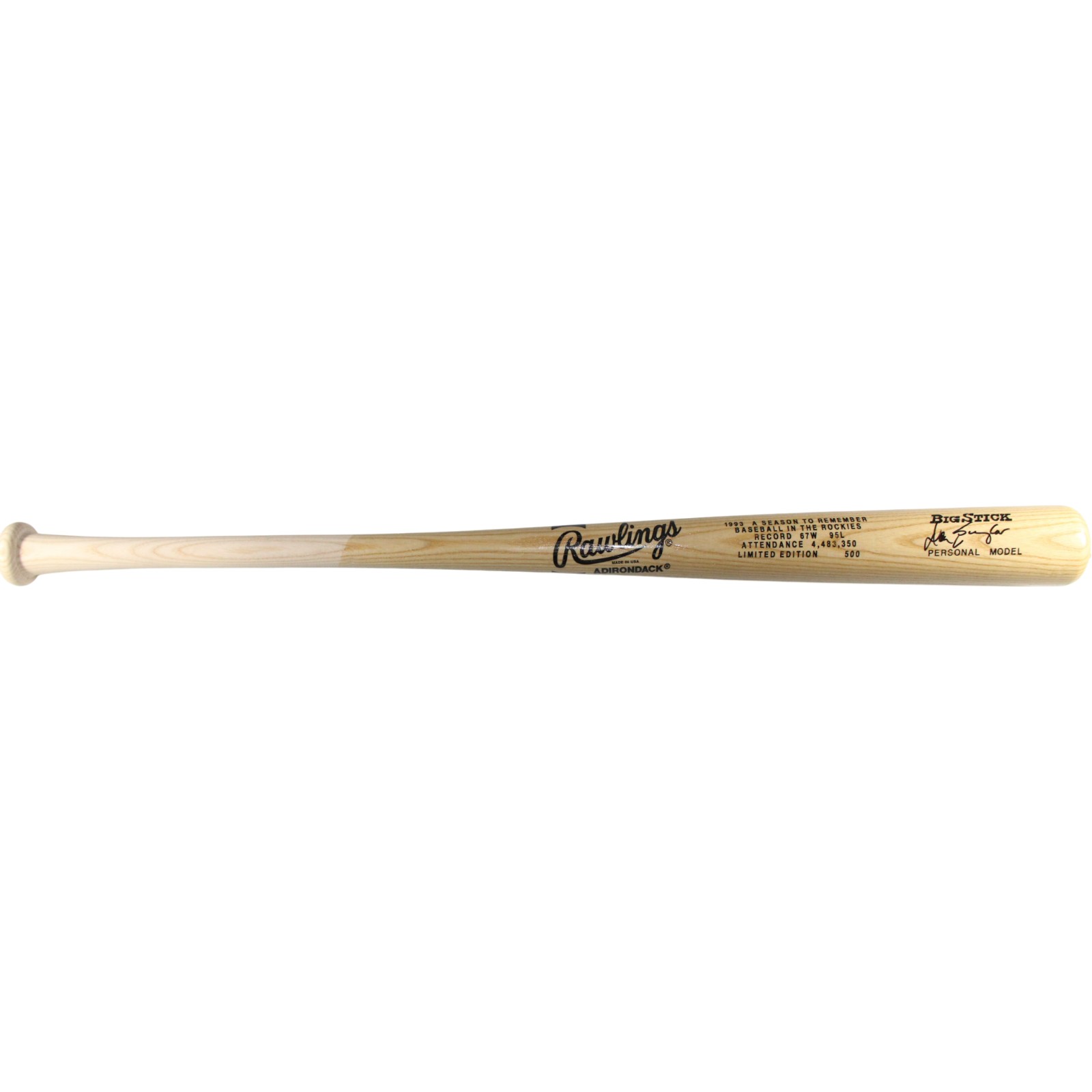 Don Baylor Autographed Colorado Rockies '93 Season To Remember Bat Beckett 53427