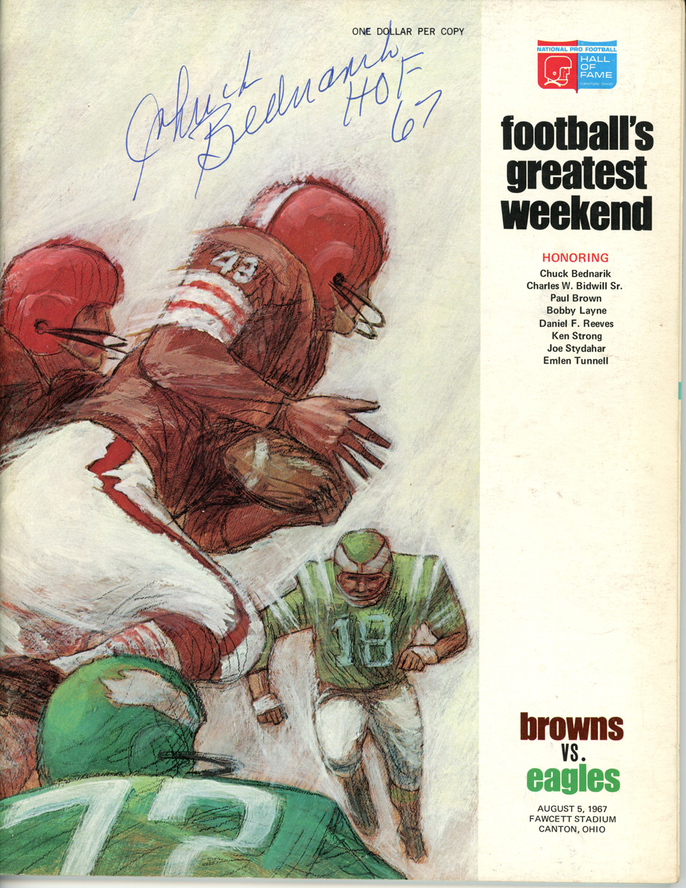 Chuck Bednarik Signed 1967 Football's Greatest Weekend Magazine Beckett