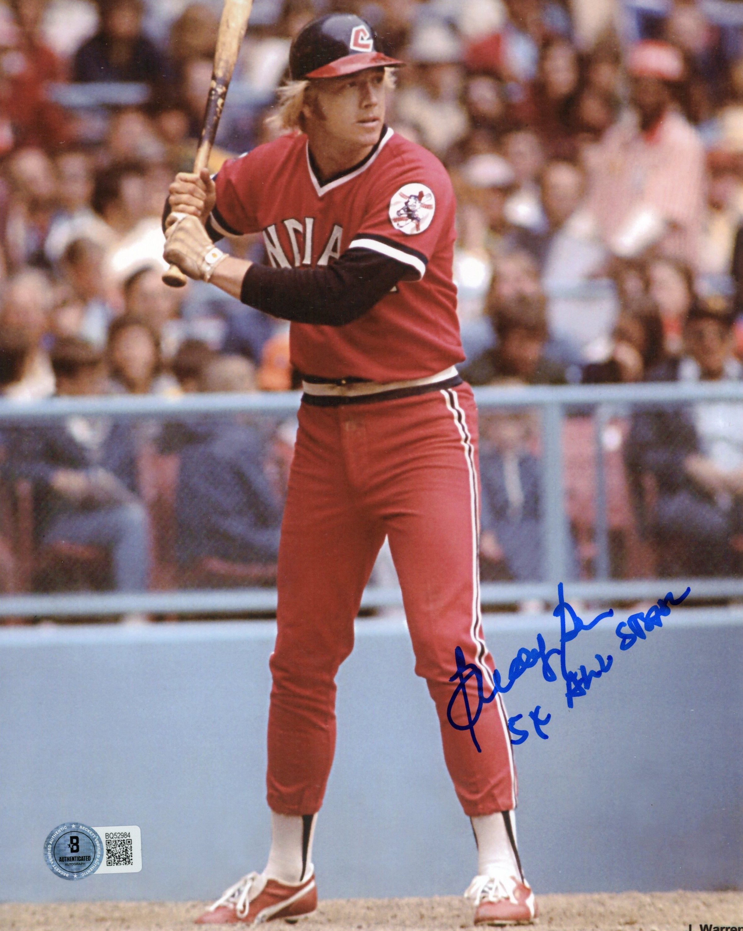 Buddy Bell Autographed Cleveland Indians 8x10 Photo 5x All Star Beckett 57354