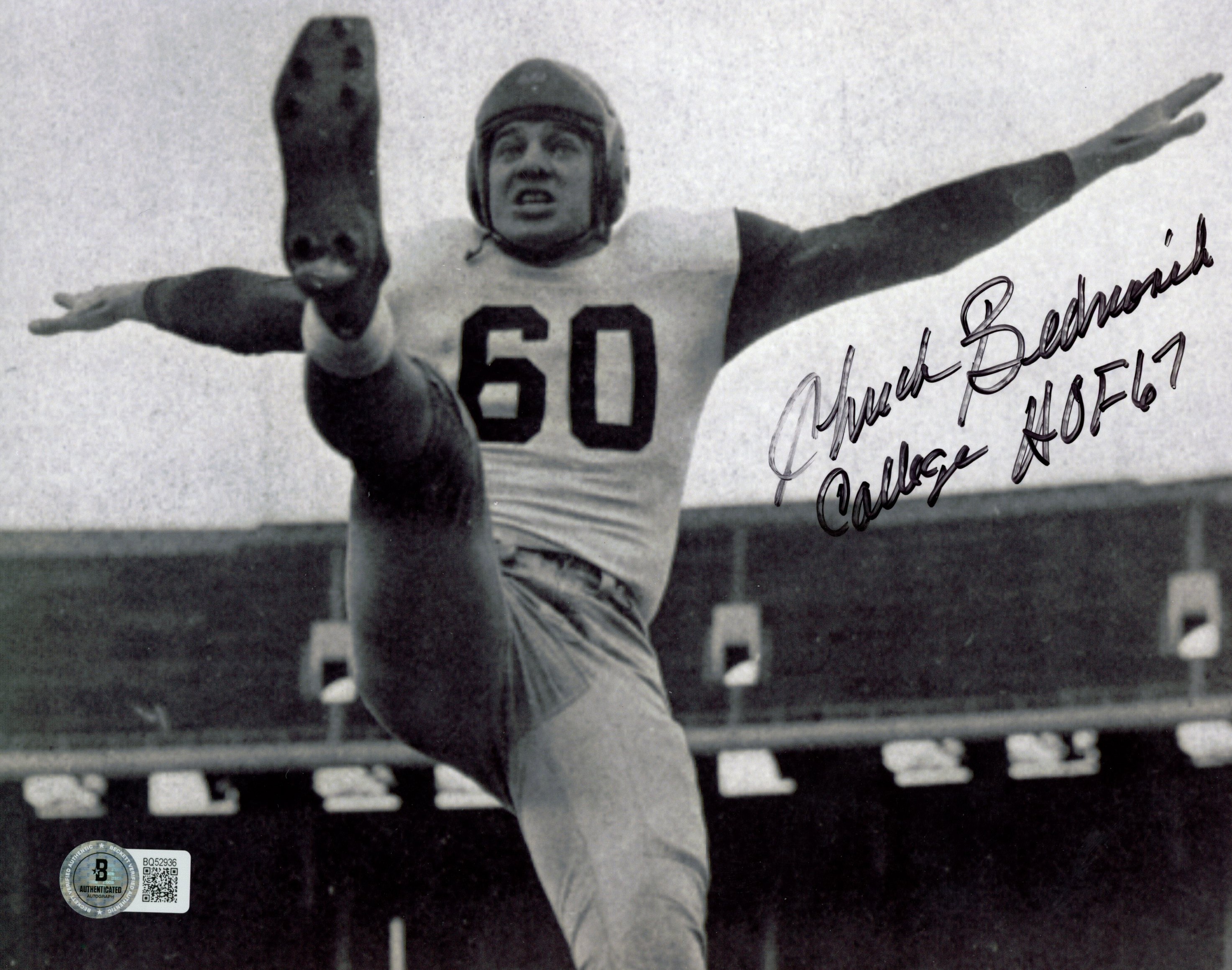 Chuck Bednarik Autographed/Signed Penn Quakers 8x10 Photo HOF Beckett 57447