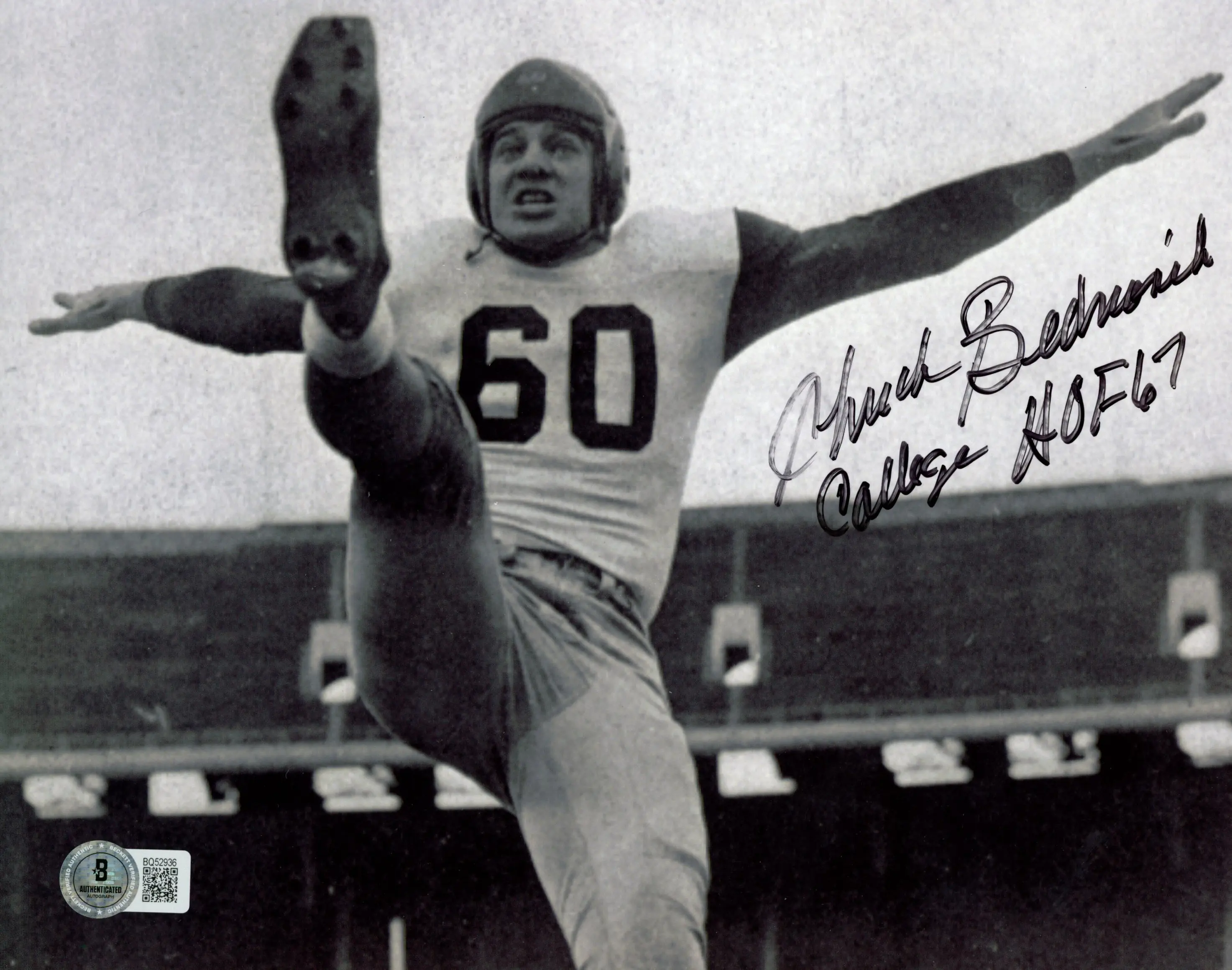 Chuck Bednarik Autographed/Signed Penn Quakers 8x10 Photo HOF Beckett 57447