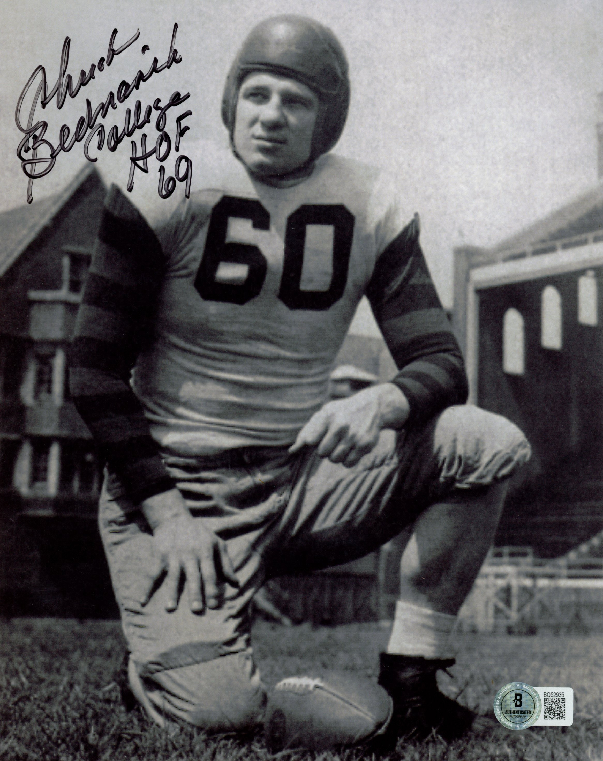 Chuck Bednarik Autographed/Signed Penn Quakers 8x10 Photo HOF Beckett 57446