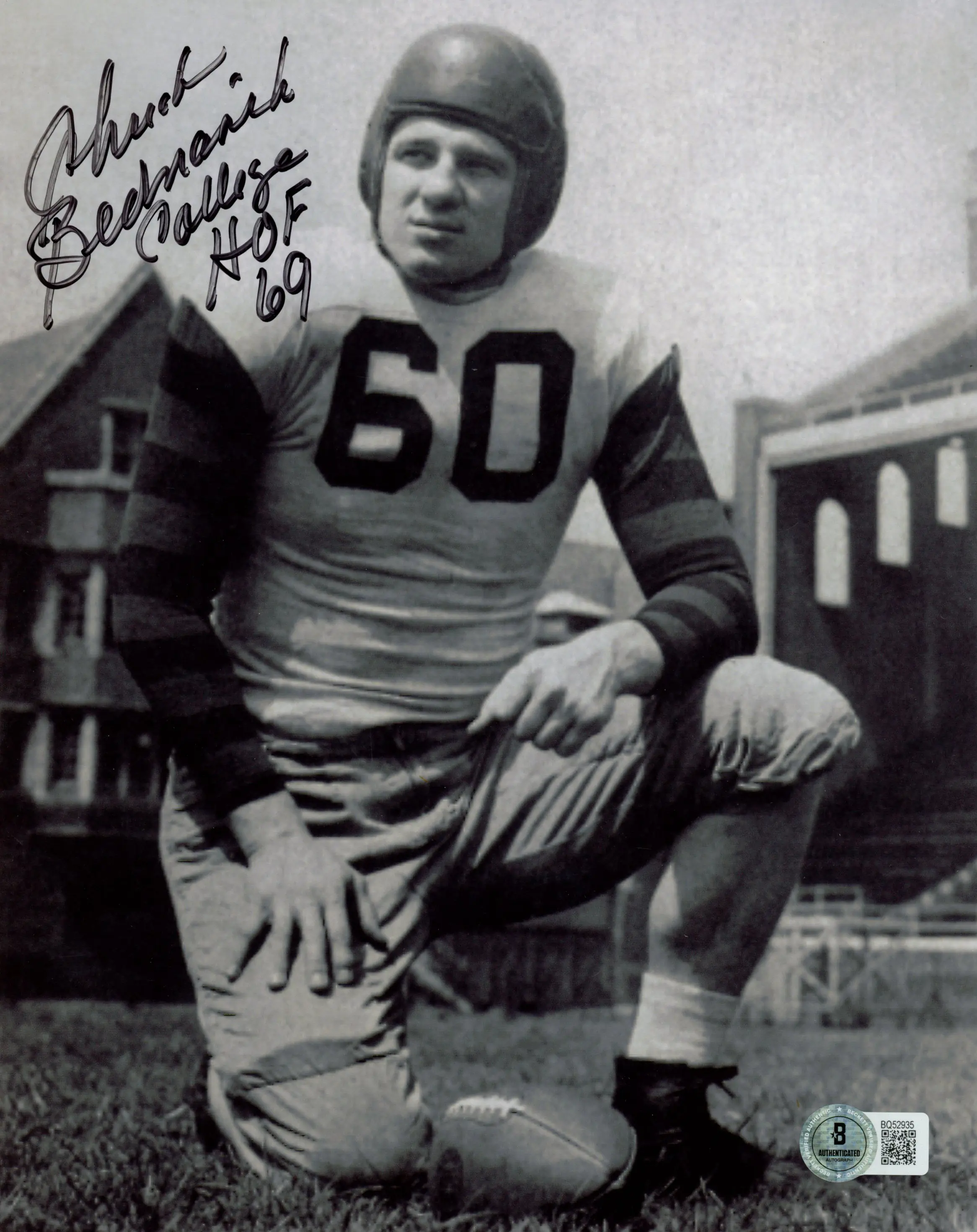 Chuck Bednarik Autographed/Signed Penn Quakers 8x10 Photo HOF Beckett 57446
