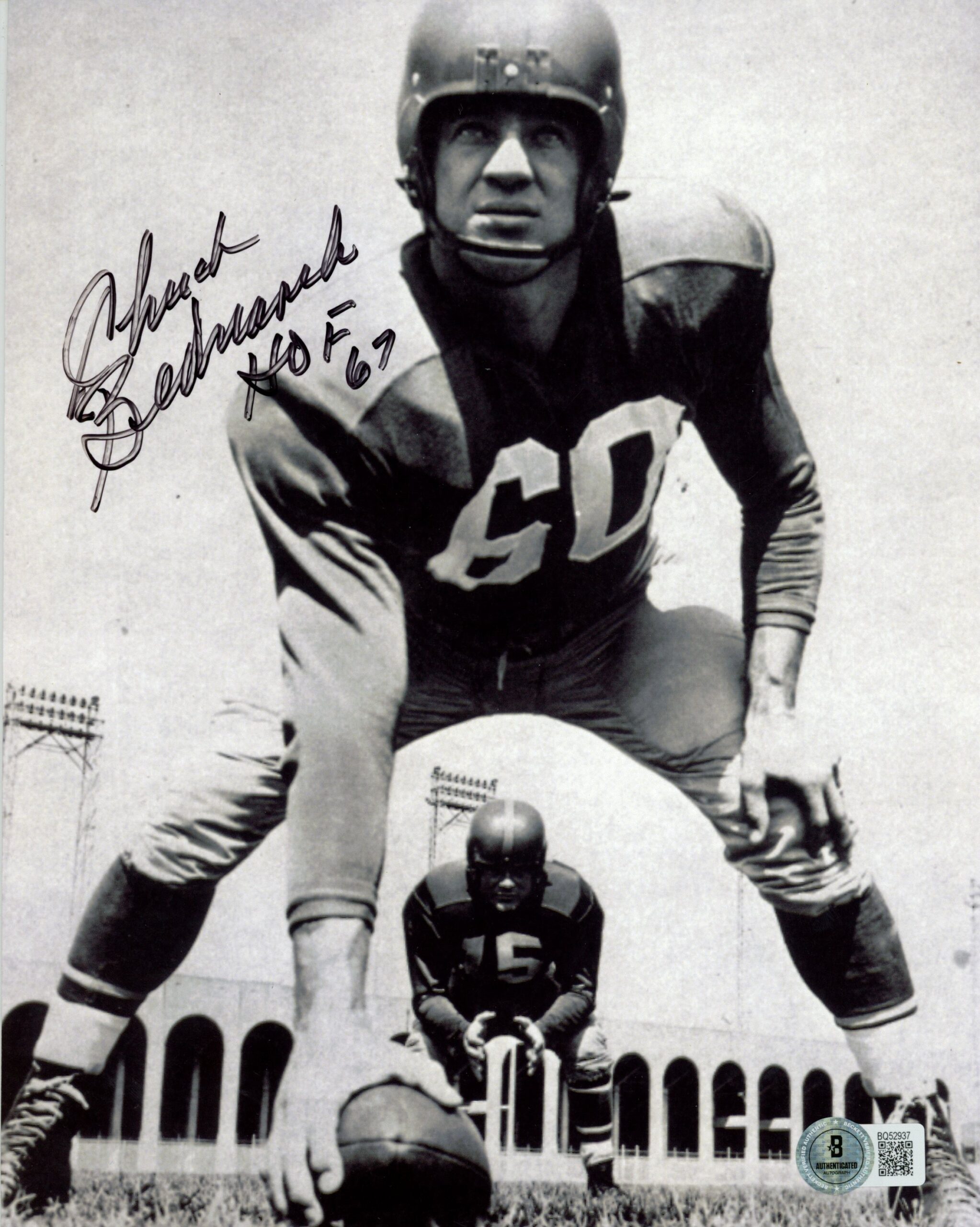 Chuck Bednarik Autographed/Signed Penn Quakers 8x10 Photo HOF Beckett 57448