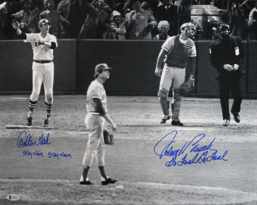 Johnny Bench & Carlton Fisk Signed Red Sox/Reds 16x20 Photo Foul Fair BAS 24380