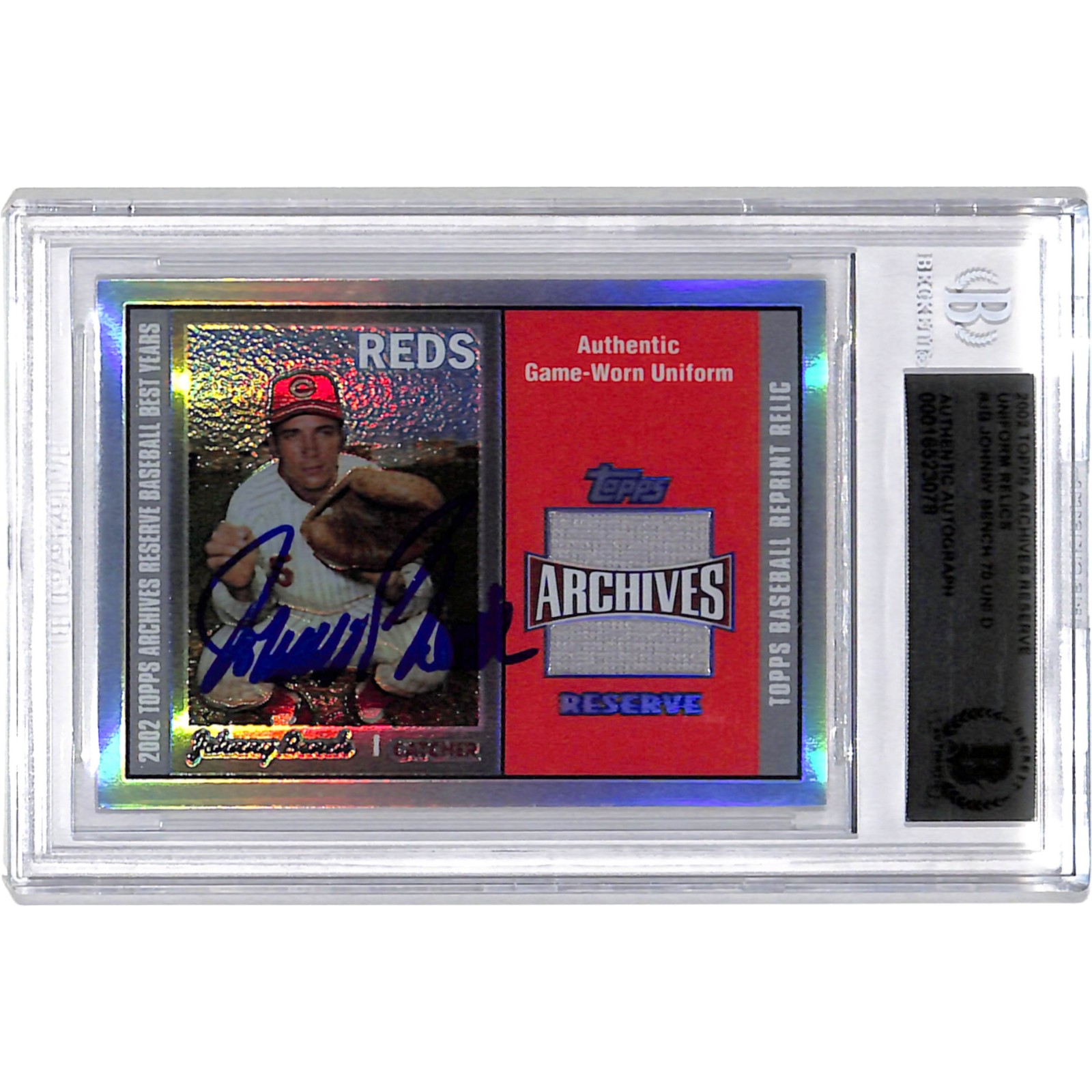 Johnny Bench Signed 2002 Topps Archive Relic Trading Card BAS 44543