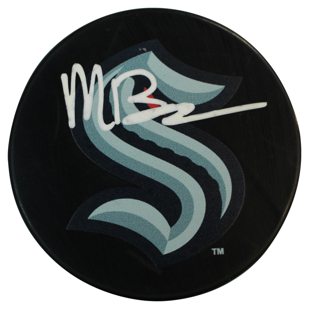 Matt Beniers Autographed Seattle Kraken Logo Hockey Puck Fanatics
