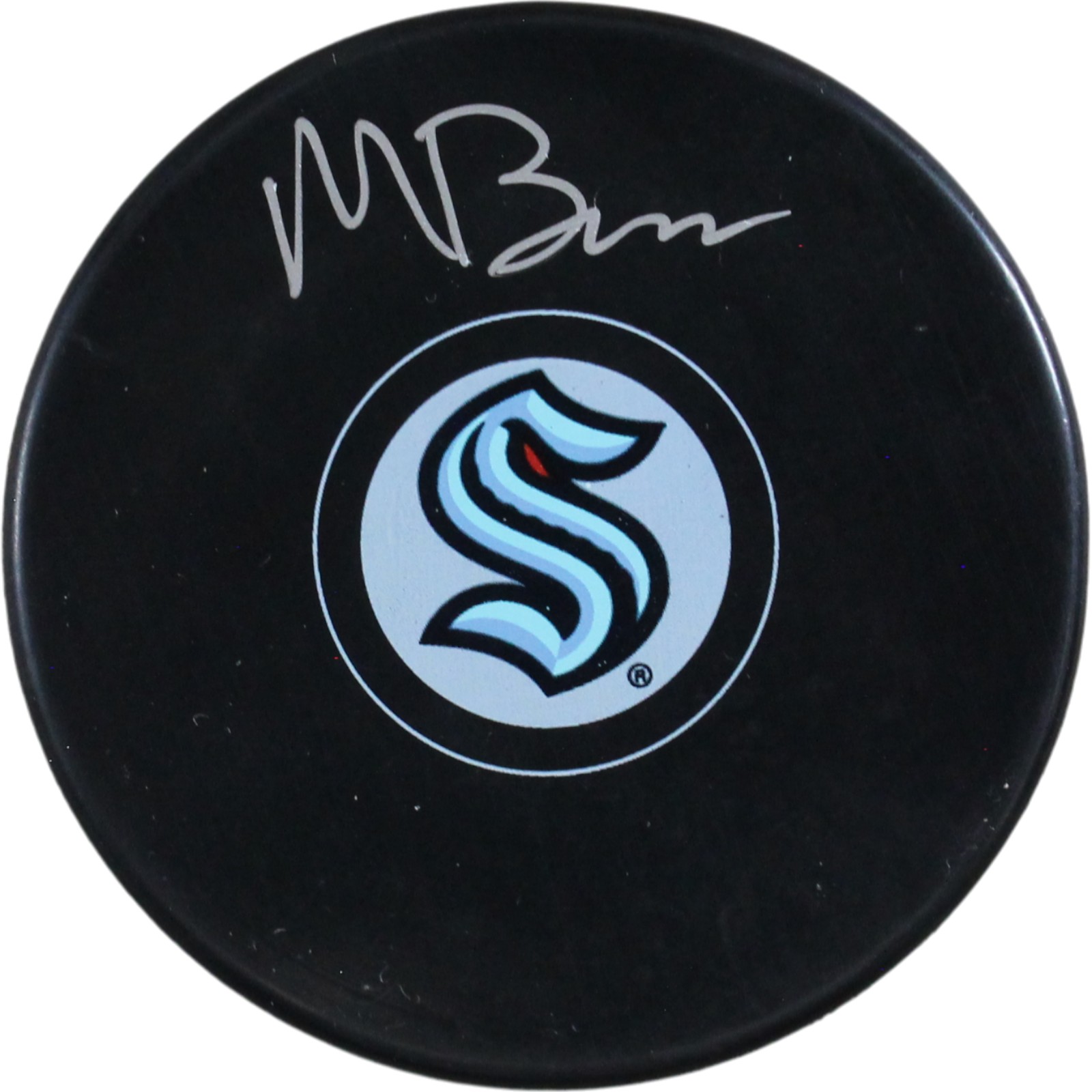 Matty Beniers Autographed/Signed Seattle Kraken Logo Puck Fanatics 53848