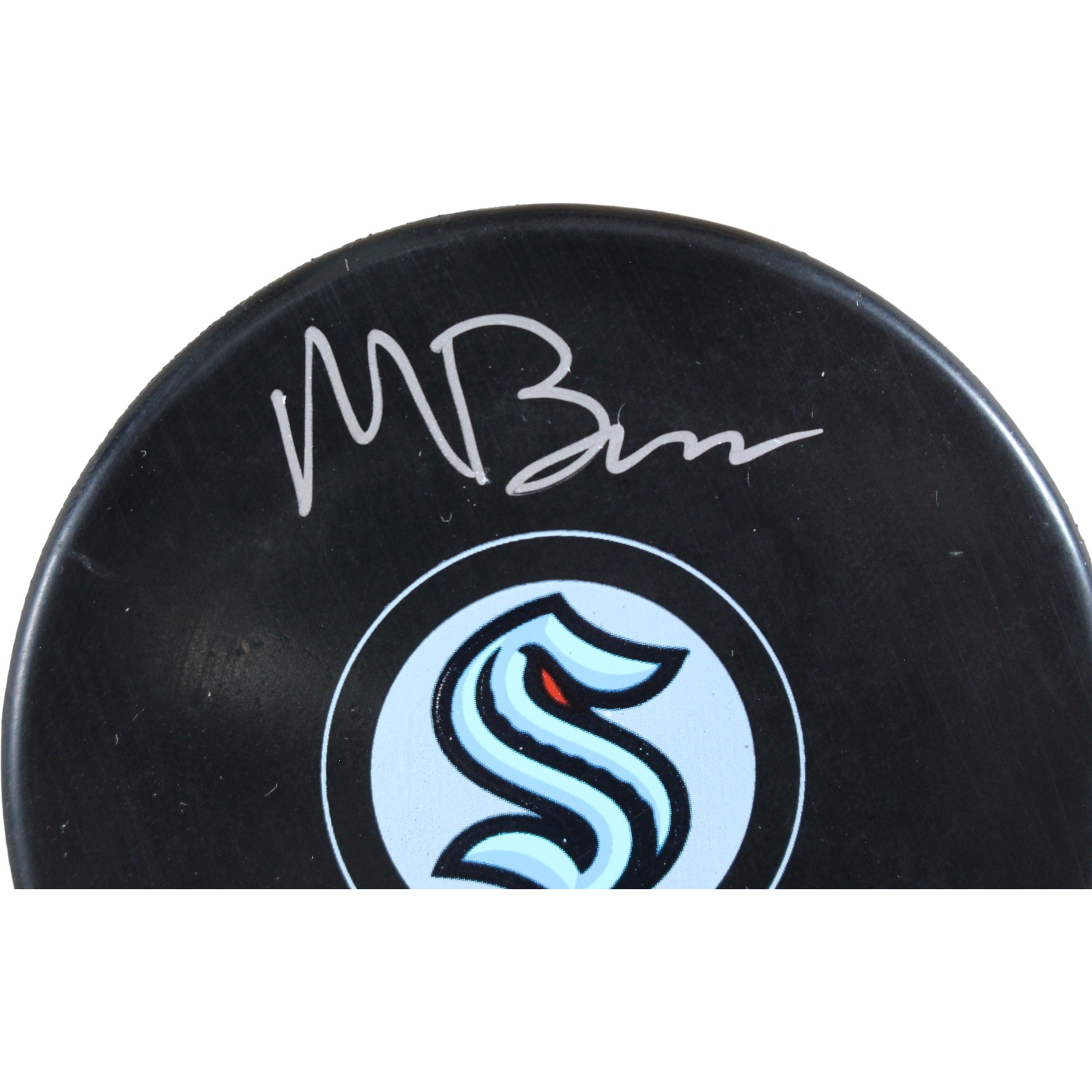Matty Beniers Autographed/Signed Seattle Kraken Logo Puck Fanatics 53848